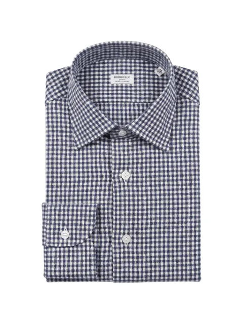 BORRIELLO NAPOLI gingham-check long-sleeve shirt Blue 23042
