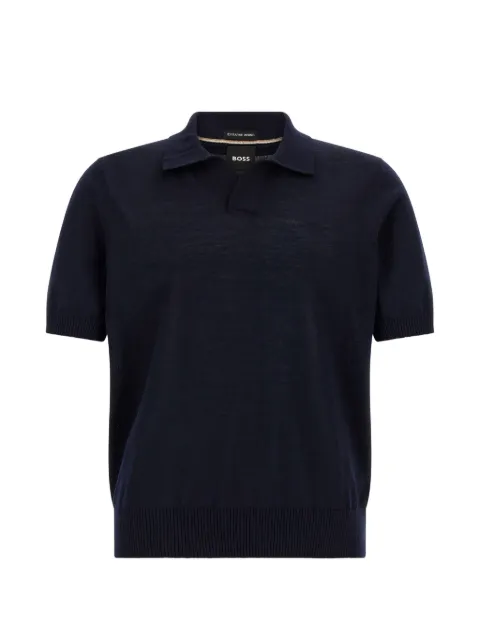 BOSS Lantoni merino-wool knit polo with Johnny collar Blue 50565470