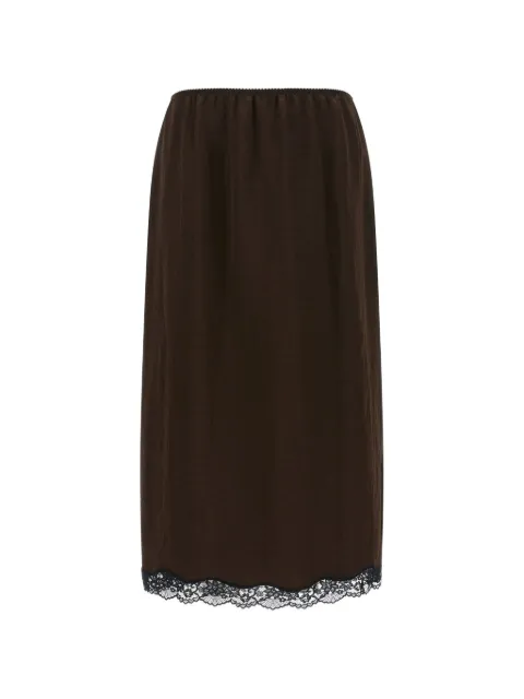 TWINSET midi froissé satin and lace skirt Brown 262TP2111