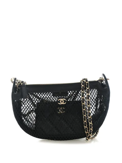 CHANEL Pre-Owned 2021-2026 CC Mesh and Quilted Shiny Lambskin Chain Hobo satchel Black EZX9YFR7N5Q2NGRW