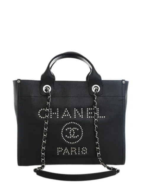 CHANEL Pre-Owned 2018 Small Caviar Studded Deauville Tote satchel Black QXDFZ3H0ZI6ZST0B