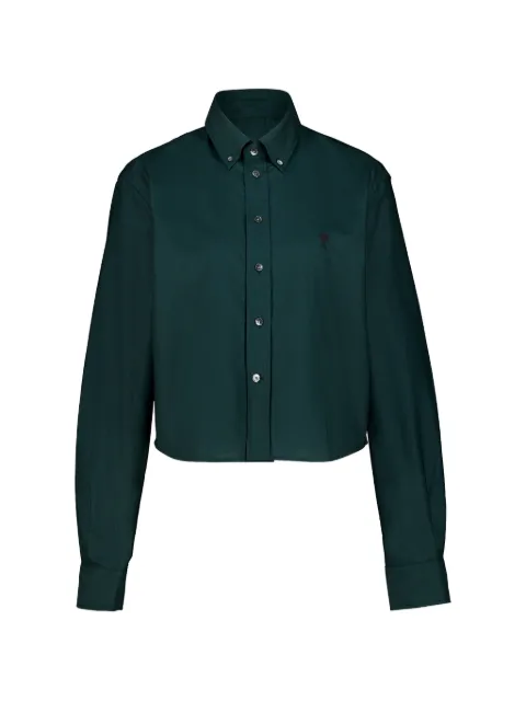 AMI Paris shirt cropped classic fit embroidered cotton Green FSH877CO0210