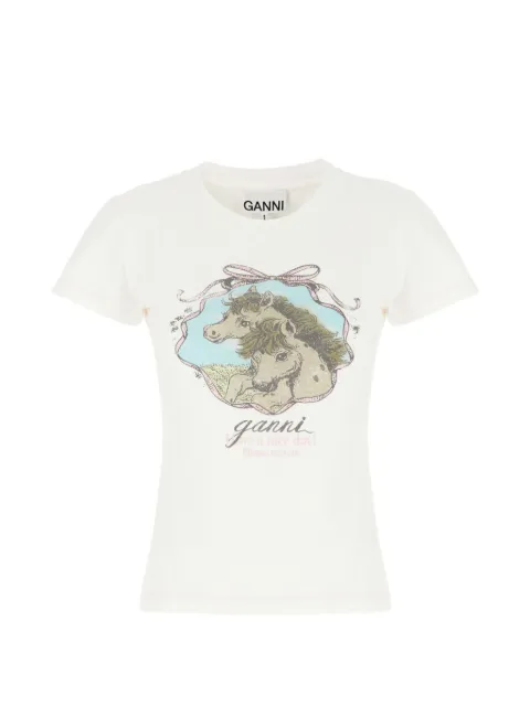 GANNI horse-print T-shirt White A1050220