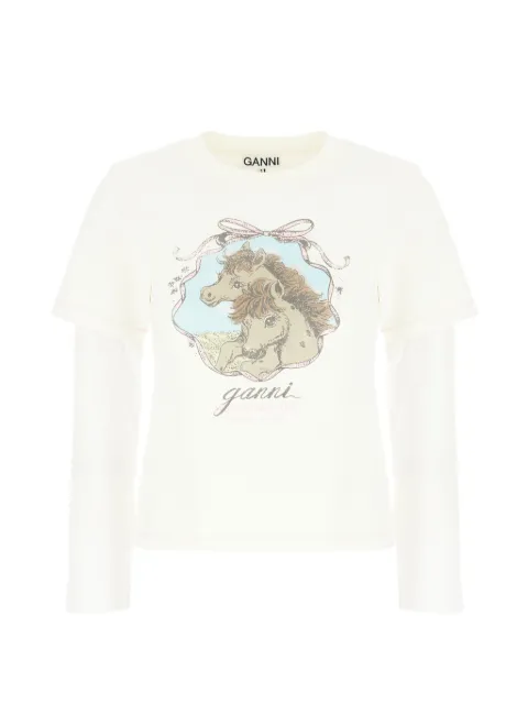 GANNI white cotton-blend T-shirt White A105021412631