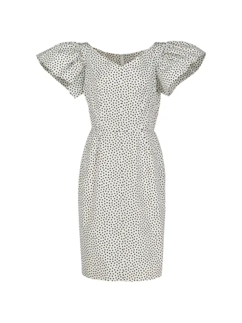 Saint Laurent Pre-Owned polka-dot ruffle-sleeve midi dress White MR27268