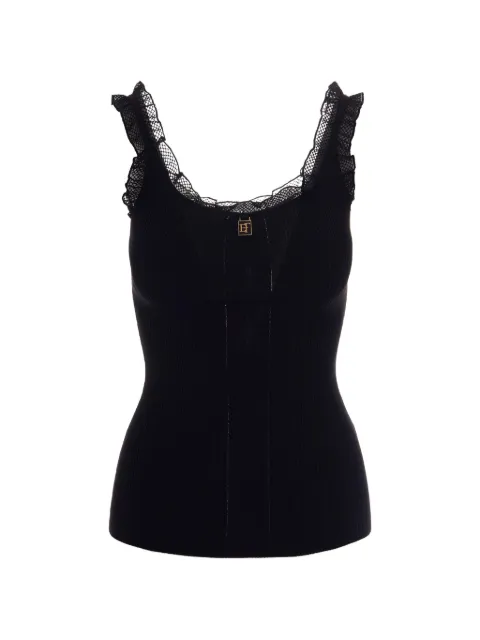 Elisabetta Franchi lace-trim ribbed top Black TK06B66E2
