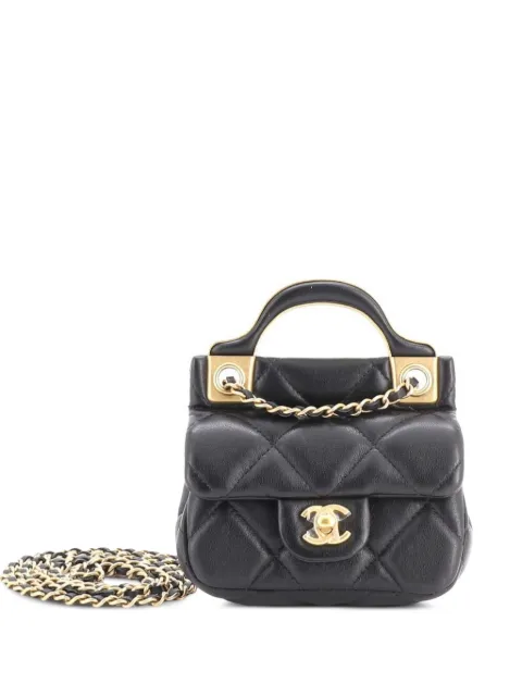 CHANEL Pre-Owned Lady Handle Flap Card Holder on Chain Quilted Calfskin clutch bag Black SHW8OQR7HUD8JLN2
