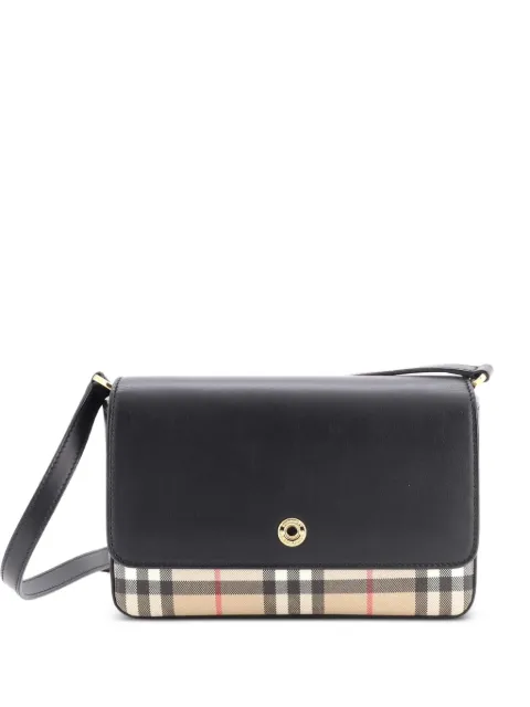 Burberry Pre-Owned New Hampshire Shoulder Bag Leather and Vintage Check Coated Canvas Small crossbody bag Black NCDE049LA99IYQJZ