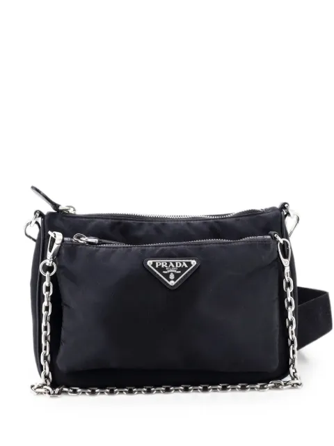 Prada Pre-Owned Double Pouch Convertible Tessuto Small crossbody bag Black FYHVJAB0EOWNG9GG