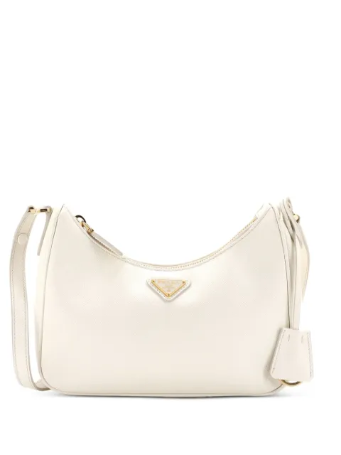Prada Pre-Owned Adjustable Handle Zip Saffiano Leather Mini hobo bag White 8P5KJONFTEUYPN13