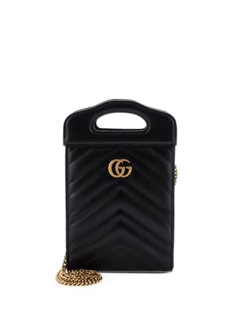 Gucci Pre-Owned GG Marmont Top Handle Convertible Chain Tote Matelasse Leather Mini crossbody bag Black 4D0KSTWW1OV121WN
