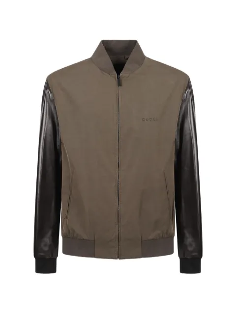 Gucci logo-embroidered contrast-sleeve bomber jacket Brown A002MYXNBDI