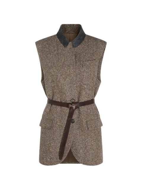 Brunello Cucinelli sequin-embellished belted gilet Brown MG5667253