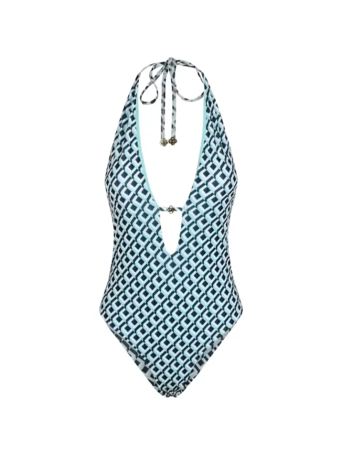Casablanca green Cubist CC monogram plunge swimsuit Blue WPF26SWM08101