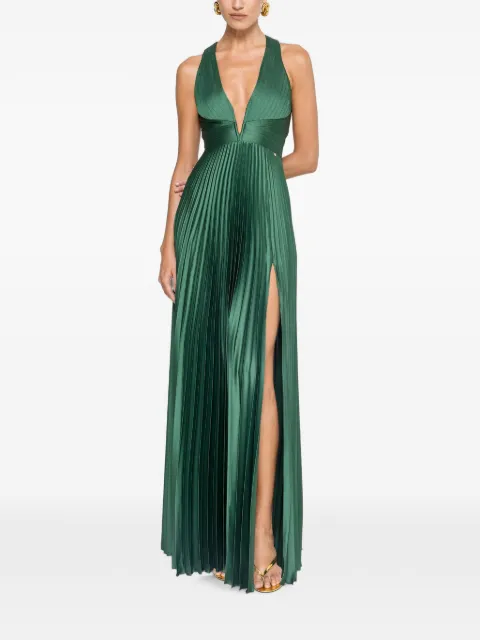 NISSA pleated satin maxi dress Green RS13844GREEN