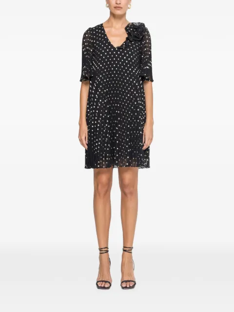 NISSA polka-dots pleated midi dress Black RS16247BLACK