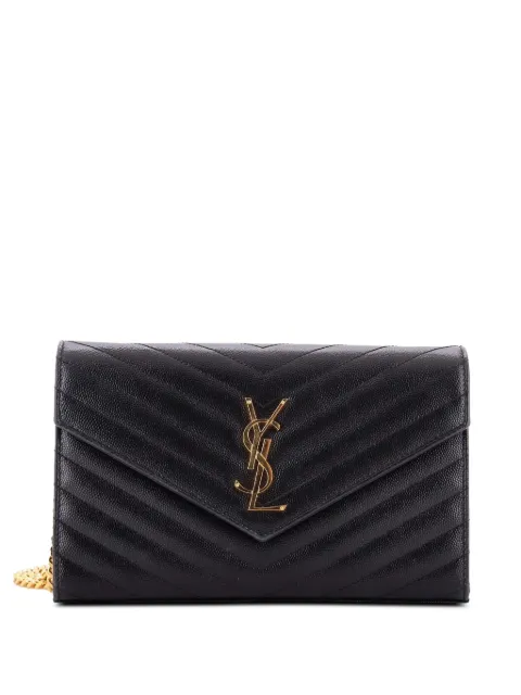 Saint Laurent Pre-Owned Classic Monogram Wallet on Chain Matelasse Chevron Leather Medium crossbody bag Black NHDGKC7DI1IDMU3R
