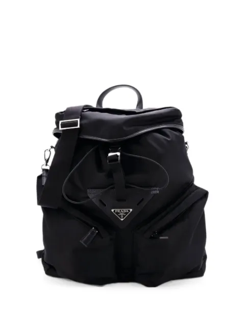 Prada Pre-Owned Triangle Convertible Re-Nylon with Leather backpack Black DYH3LXBNUQFYLXKM