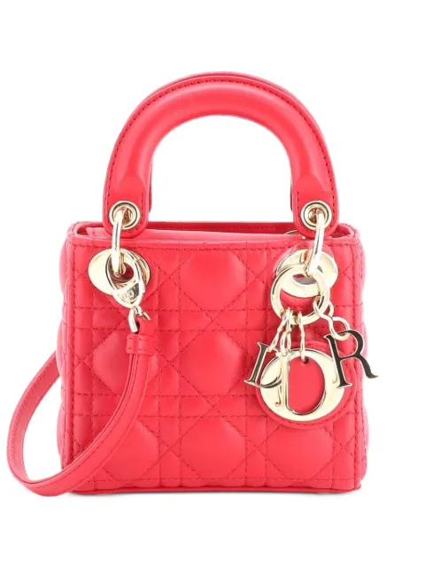 Christian Dior Pre-Owned Lady Dior Bag Cannage Quilt Lambskin Micro shoulder bag Red VDRVRF6T1W1F3XCO