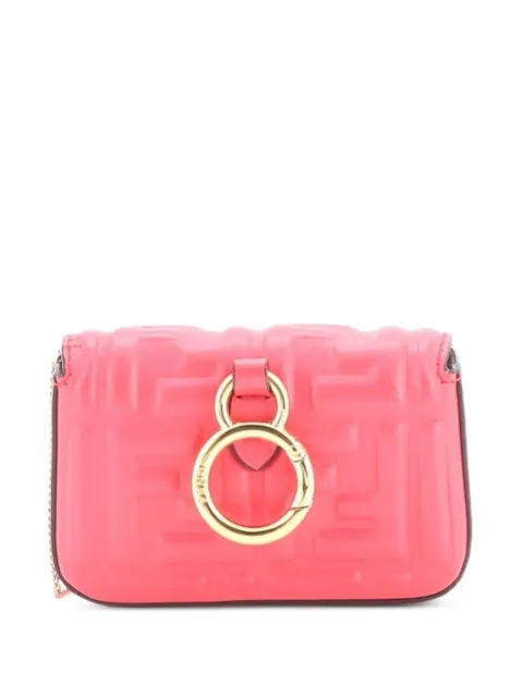 Fendi Pre-Owned Chain Baguette Charm Bag Zucca Embossed Leather Nano crossbody bag Pink 89KG5MA33XVKSDJN