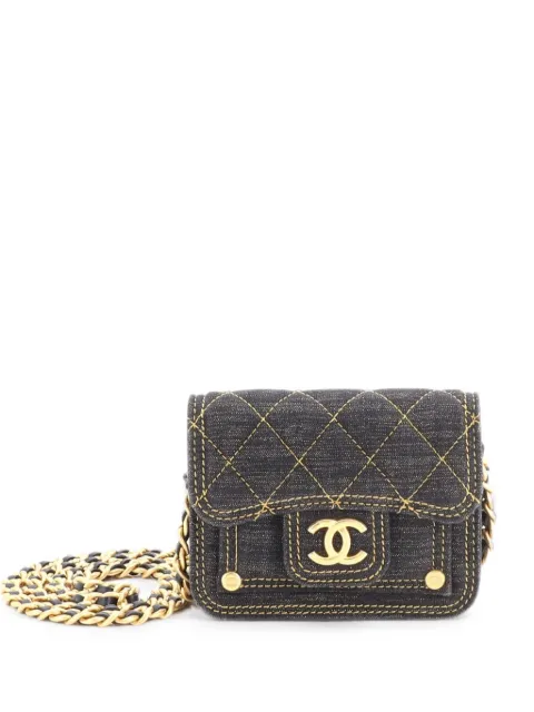 CHANEL Pre-Owned Double You CC Flap with Chain Quilted Denim clutch bag Black 4UDFVML6ZDF6U08F