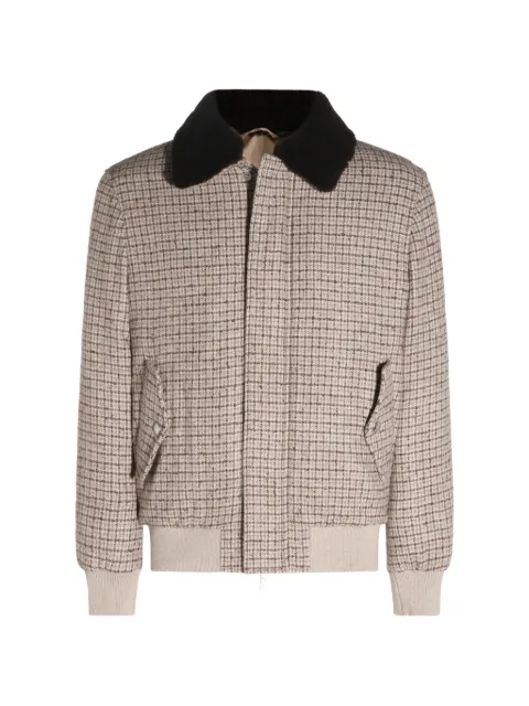 Eleventy checked-pattern shearling-collar jacket Neutrals N75GBTN37TES0N13105