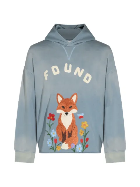 FOUND fox-embroidered cotton hoodie Blue FOPF26HO015206580