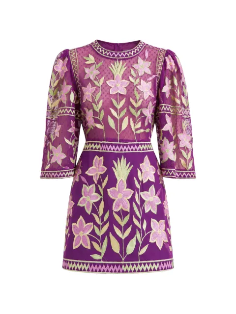 Antik Batik Carioca floral-embroidered mesh-panel mini dress Purple CARIOCA1MDR