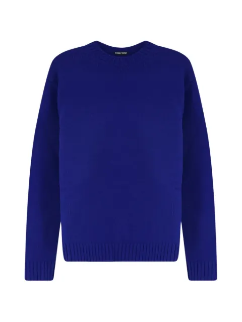 TOM FORD ribbed-trim crew-neck sweater Blue KCL092YMW167UBV