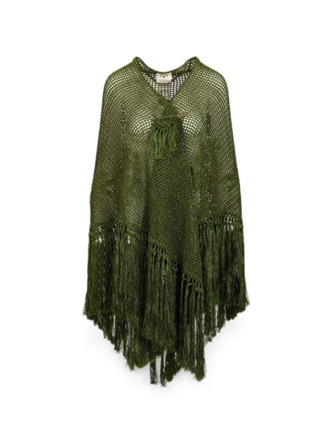 Chiara Is crochet-knit fringed scarf Green SROS005CO
