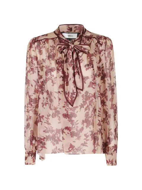 NISSA silk-blend floral-print top Neutrals TOP16798