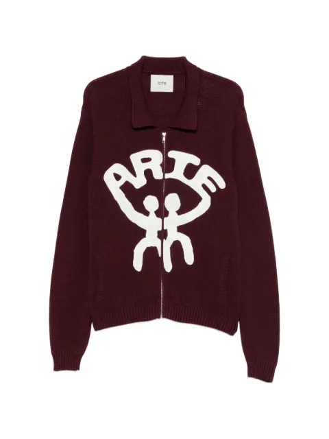 Arte Antwerp graphic-intarsia zip-up sweater Red AW25233K