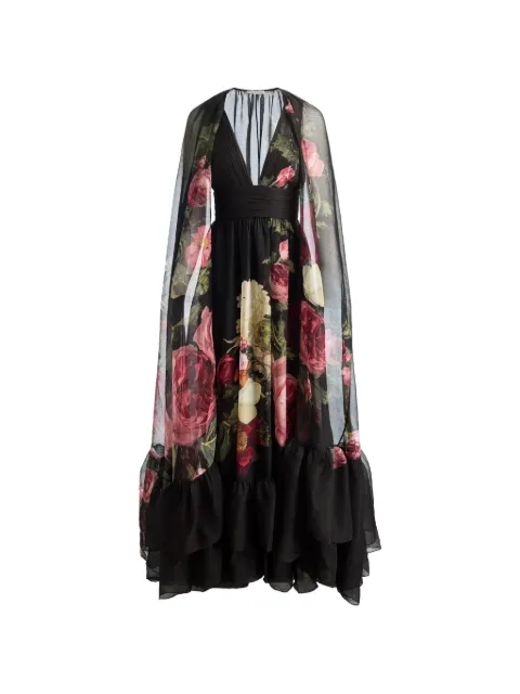 alice + olivia Roya floral-print cape-sleeve maxi dress Black CC510P90520