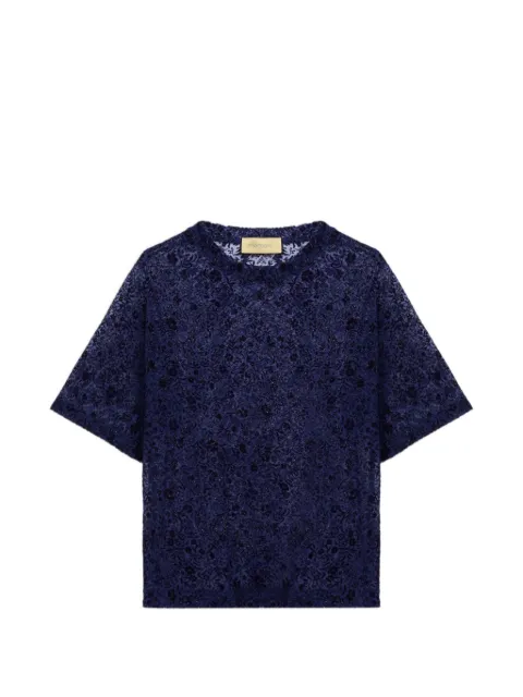 MOMONÌ Iora Bis floral-flocked T-shirt Blue 266MMOTS02426683MO