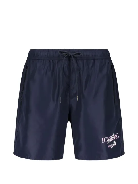 Iceberg logo-patch drawstring swim shorts Blue ICE26MBM01
