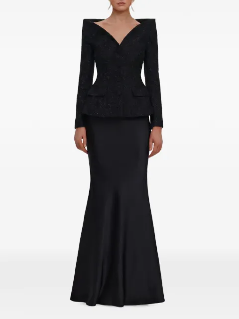 Self-Portrait black metallic boucle satin maxi dress Black AW26057XAB