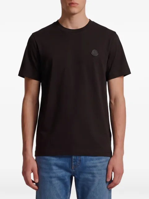 Moncler double leather logo cotton T-Shirt Black L20918C000438390T