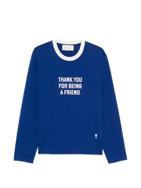AMI Paris slogan-print long-sleeve T-shirt Blue HTS419JE0258