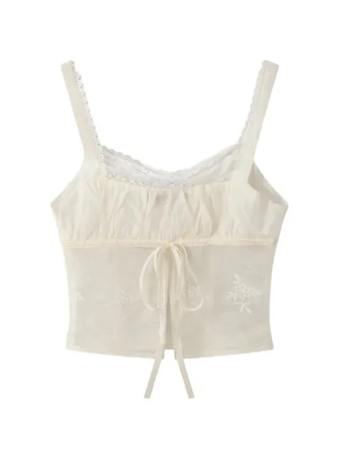 House of Sunny Blossom lace-trim embroidered blouse White VOL27129