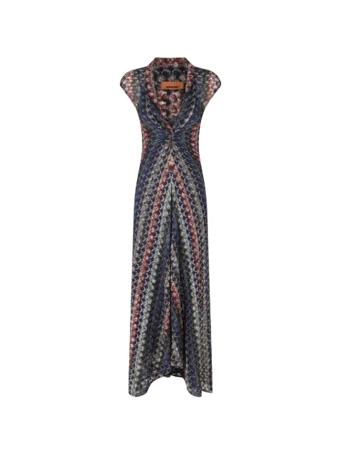 Missoni zigzag-knit gathered-detail maxi dress Blue DS26WG2HBR015P099