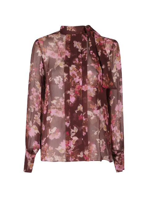 NISSA floral-print pussy-bow blouse Brown TOP16853