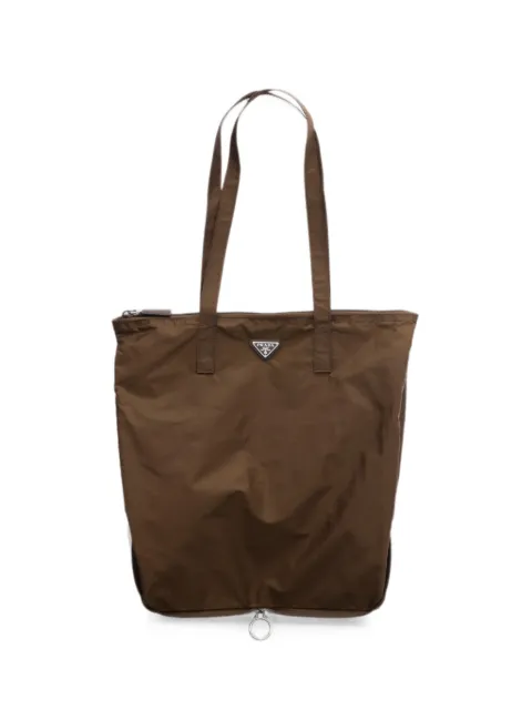 Prada Saffiano leather pendant with Re-Nylon tote bag Brown 1TT330K0Q