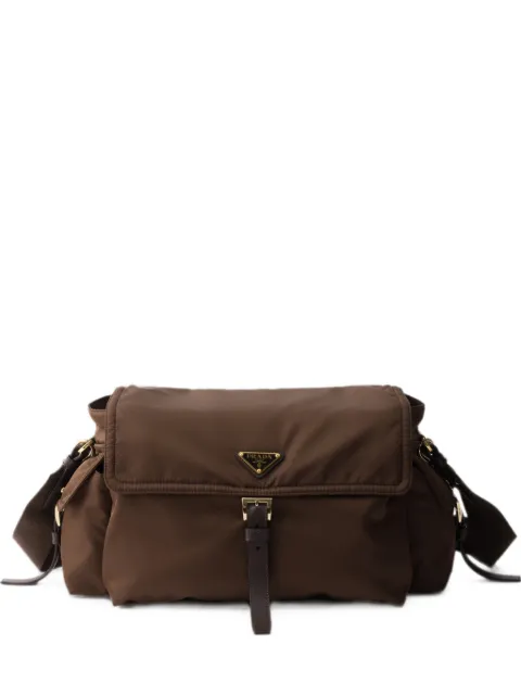 Prada large Explore Re-Nylon shoulder bag with flap Brown 1BD391VNOORDLN