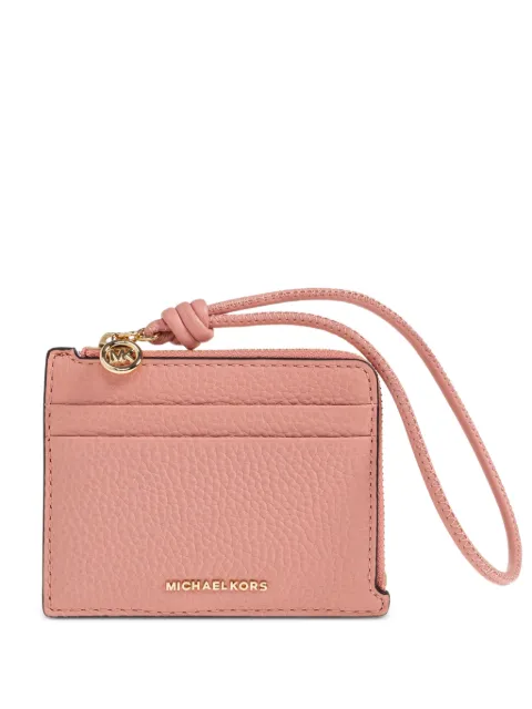 Michael Michael Kors Jet Set small pebbled leather card case wristlet Pink 32S6GJ6W1L