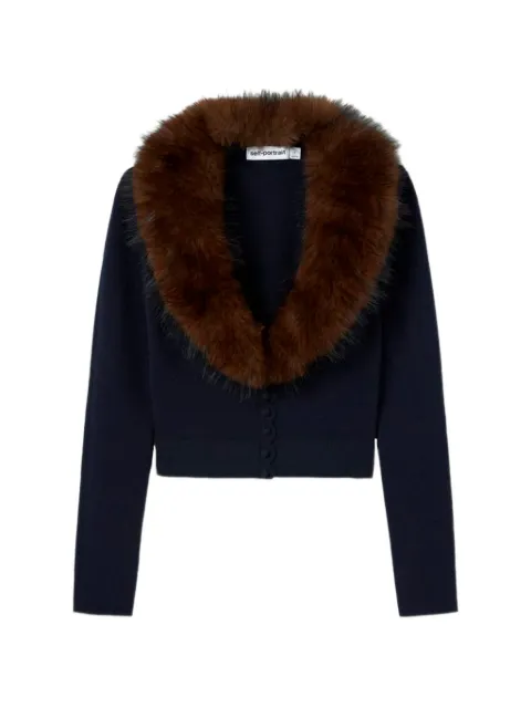 Self-Portrait navy faux-fur knit cardigan Blue AW26148CAN