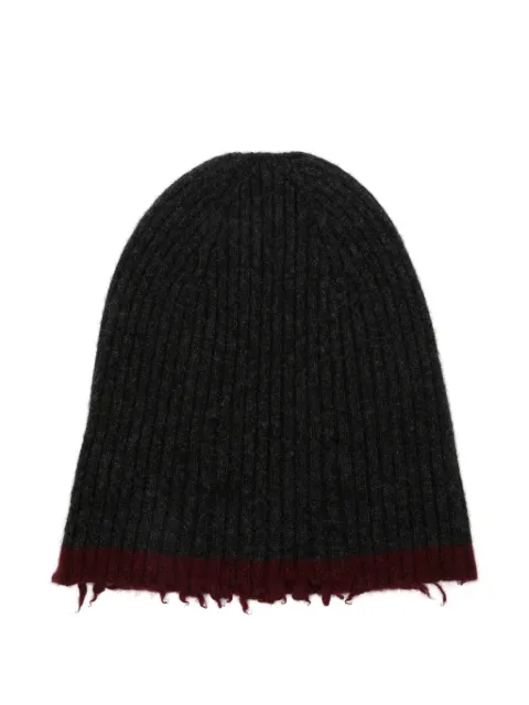 Uma Wang ribbed-knit frayed-hem beanie hat Grey UK0051WS
