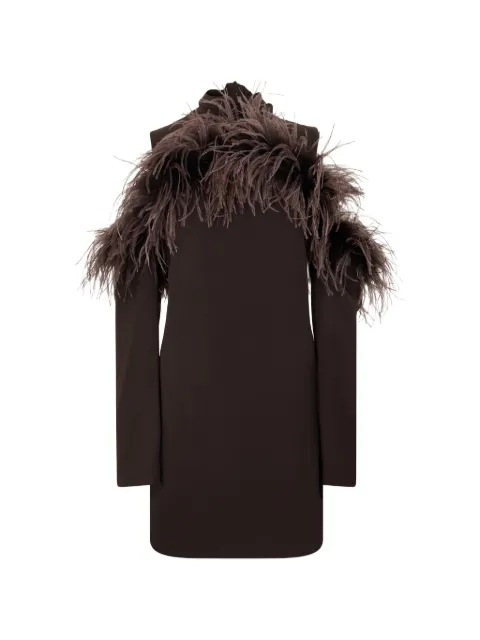 P.A.R.O.S.H. feather-trim cold-shoulder dress Brown POKER26D731392P