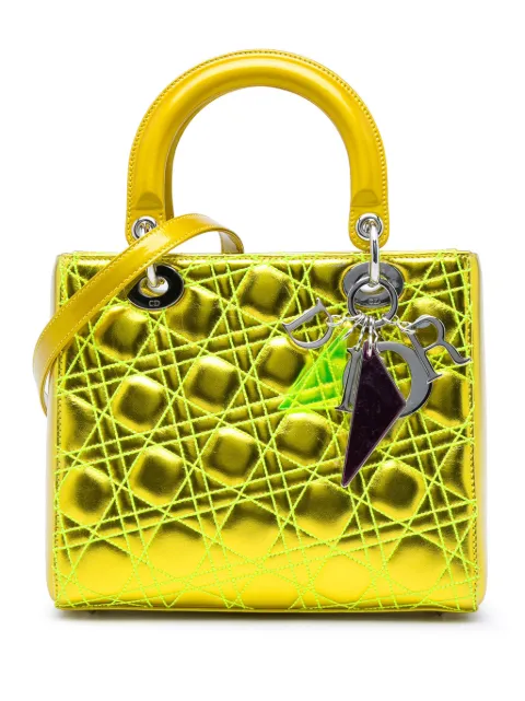 Christian Dior Pre-Owned 2011 Anselm Reyle Medium Metallic Lambskin Cannage Lady Dior satchel Yellow ZT2CA0M5WKPN5W1T