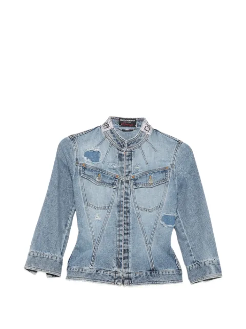 Dolce & Gabbana Pre-Owned 2000s crystal-embellished distressed-effect denim jacket Blue DG420CGE