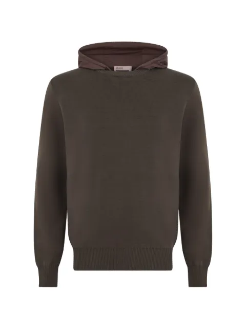 Herno contrast-hood fine-knit hoodie Brown MG00042UR72117
